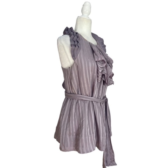 BCBGMaxAzria Silk Ruffle Pleated Open Back Sleeveless Blouse Purple Mauve - Picture 2 of 8